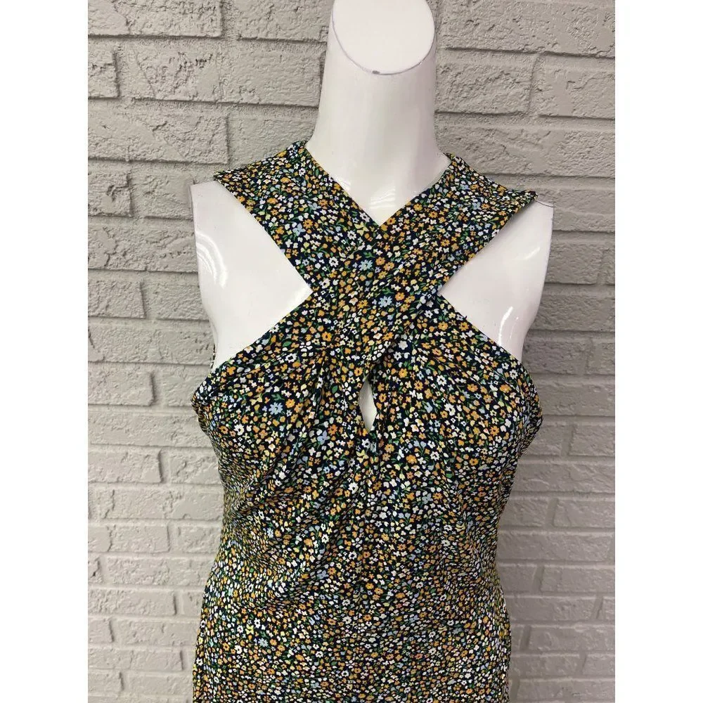 Michael Kors Quinn Floral Crisscross Neckline Sleeveless Mini Dress Size M